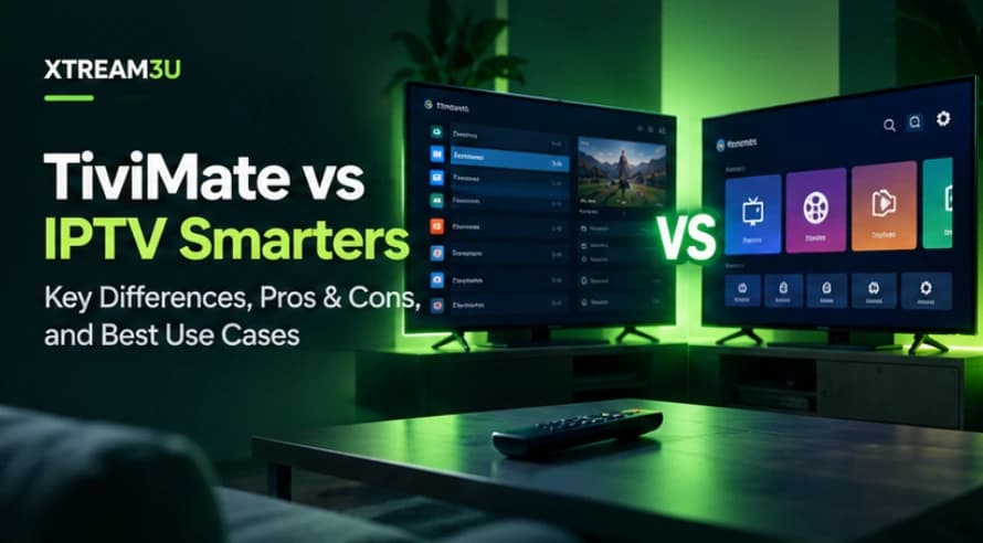 TiviMate vs IPTV Smarters — illustrated comparison cover