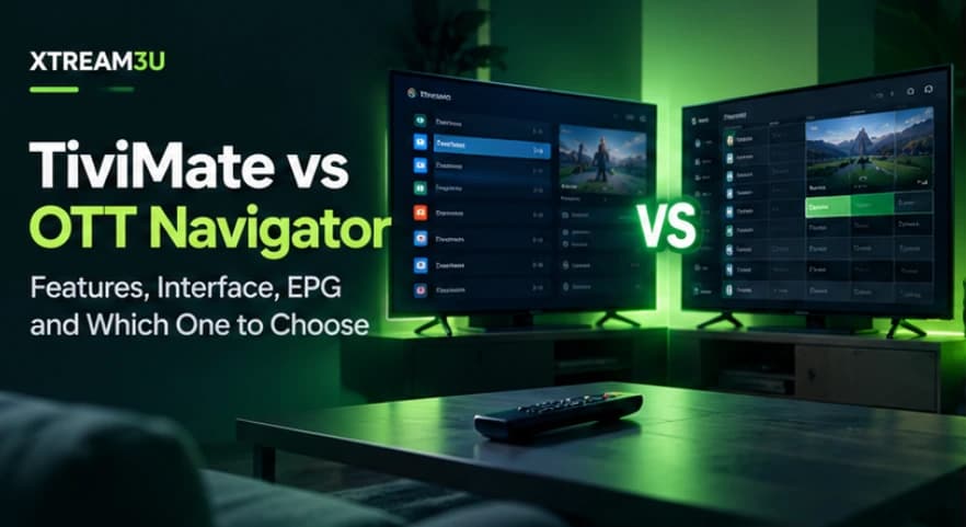 TiviMate vs OTT Navigator — illustrated comparison cover