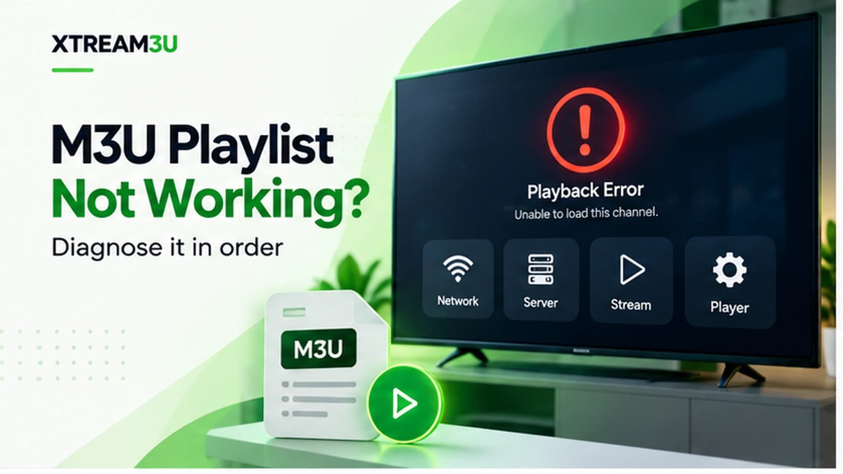 M3U playlist not working? Diagnose it in order — illustrated guide cover